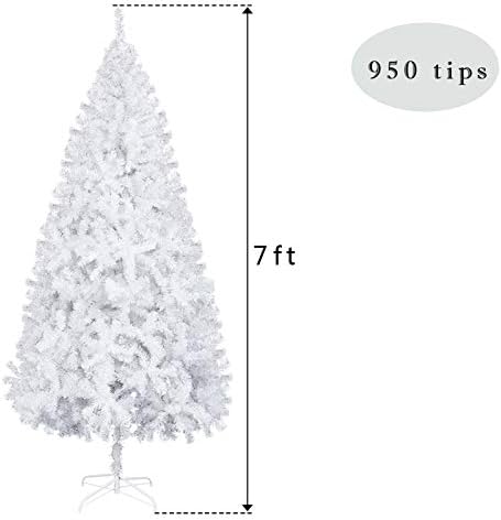 Youbtq 7ft רגל ברזל לבן עץ חג המולד PVC 950 ענפים פרימיום מלא מלאכותי עץ אורן עץ אורן לבית, משרד, קישוט מסיבות עיצוב נוהר