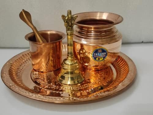 עשבי תיבול אורגניים Panchpatra Hindu Pooja Lota ו- Spoon Achman Set כוס נחושת טהורה בעבודת יד
