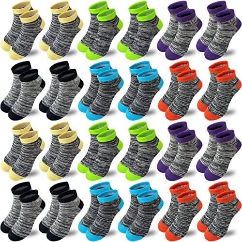 גרבי נער Tsmollyu 24 זוגות חצי מרופדים גרביים חתוכות נמוכות קרסול גרבי כותנה אתלטיות לילדים גדולים בגיל 2-10