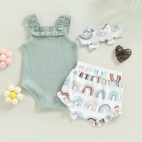 תינוקת תינוקות תינוקות קיץ תלבושות קשת רומפר פרחוני רצועת גוף סרוג בגד גוף+ מכנסי פרע של המותניים המותניים אלסטי