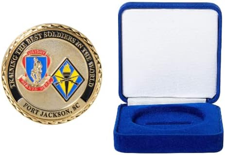 צבא ארצות הברית ארהב פורט ג'קסון SC זה נגן על אתגר מטבע ותיבת תצוגה קטיפה כחולה