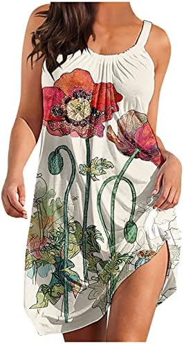 שמלות קיץ לנשים 2023 פלוס גודל O-צוואר צוואר פרחים מודפסים שמלת חוף שמלת חוף וינטג 'שמלות מיני מסיבות מיני