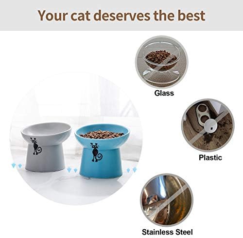 Tamaykim מוטה קערות חתולים מורמות קרמיקה, קערות מזון ומים של 8 גרם המוגדרים לחתלתול, חרסינה מוגבהת מתח מחמד, מדיח
