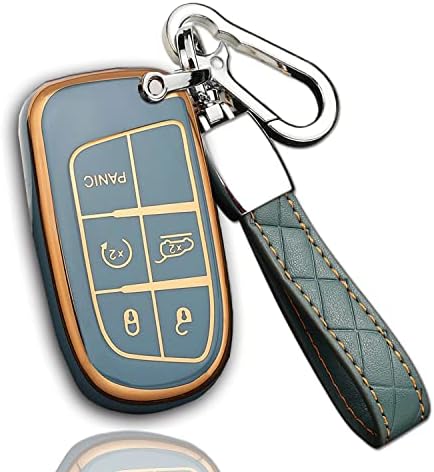 עבור מכסה פוב של ג'יפ מפתח עם מחזיק מפתחות עור, מארז מפתח הגנה מפני TPU רך עבור גרנד צ'רוקי Renegade Chryzler