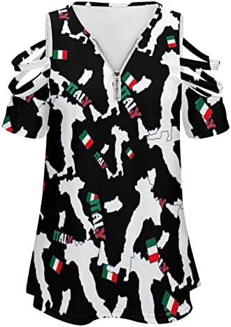 איטליה מפת דגל נשים של קר כתף חולצות קצר שרוול הדפסת חולצה מזדמן צווארון רוכסן חולצות חולצות