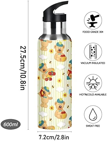 Umiriko Bee Bee פרחי בקבוק מים תרמוס עם מכסה קש 20 גרם לילדים בנות בנות, פס בעלי חיים אטום דליפות, נירוסטה