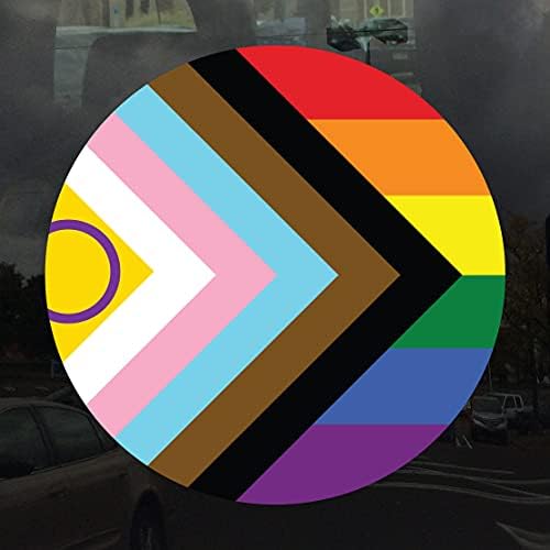 עיגול משחק מילים רלוונטי אינטרסקס כולל התקדמות גאווה דגל LGBTQIA POC טרנסג'נדר דגל - מדבקת מדבקות ויניל 2 אינץ '