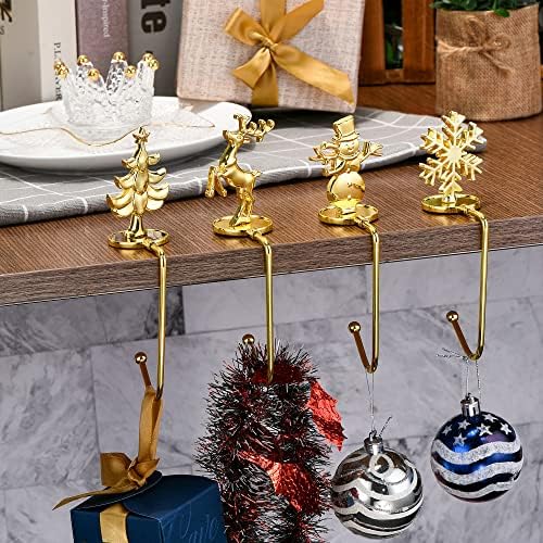 Mornajina 4 חלקים מחזיקי גרב לחג המולד למעטפת, ווים מנטל זהב קולב לקטעי הבטיחות של גרב חג המולד קישוט אחי אחורה