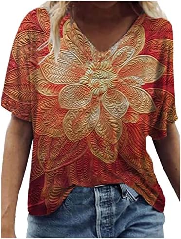 חולצת חולצה של סתיו קיץ לנשים לבגדי שרוול קצר אופנה כותנה נ 'צוואר גרפי מזדמן מזדמן כושר רופף 3p 3p