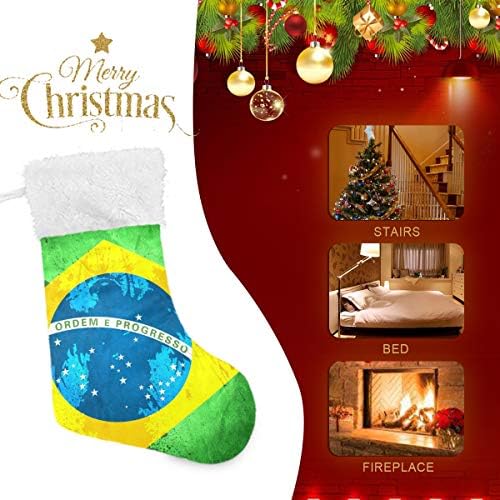דגל ברזילאי רטרו ברזילאי גרבי חג המולד 1 חבילה 17.7 , גרביים תלויים לקישוט חג המולד