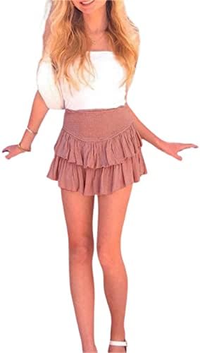 AOPWSRLYI קיץ נשים חמוד מותניים חמוד חצאית פרע פרעה שכבתי שטח חצאית מיני קפלים עם מכנסיים קצרים מתחת