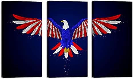 אמנות קיר לסלון, ציור שמן על בד גדול ממוסגר יום עצמאות יצירות אמנות אמריקה של דגל אמריקה לעיצוב חדר שינה ביתי 24 x48