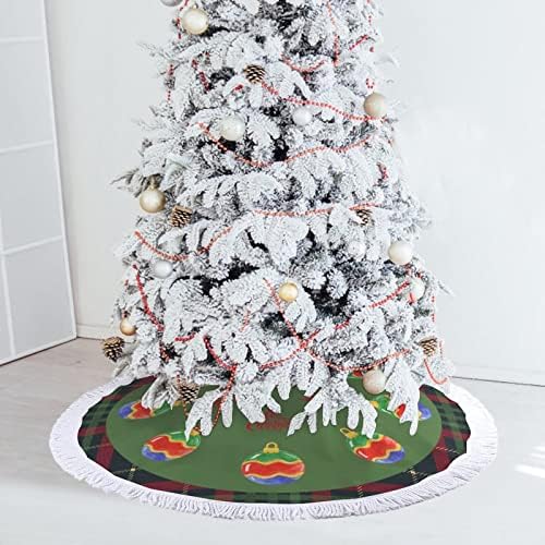 חצאית עץ חג המולד, חצאית עץ משובצת חג המולד עם ציצית, חצאית עץ חג המולד של סנטה קלאוס, כדורי חג המולד מחצלת בסיס