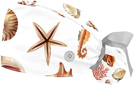 Conch Seashell Life Life 2 PCS כובעי בופנט מתכווננים עם כפתורים וכיסויי עניבת ראש סרט זיעה