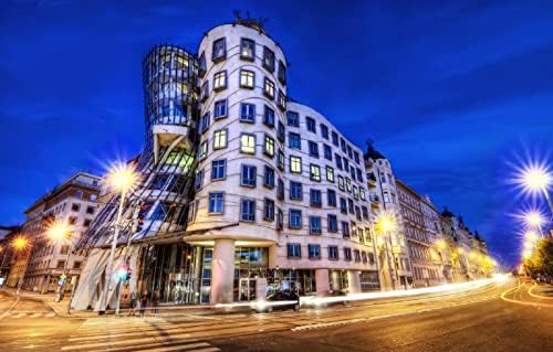 LHJOYSP פאזל 1000 חתיכות עיר אורות לילה אורות בניינים פראג צ'כיה ארכיטקטורה הולכי רגל 75x50 סמ