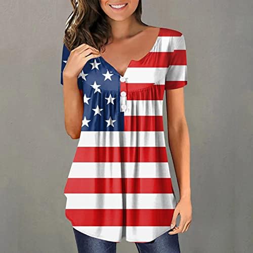 לאבד נשים חולצות יום עצמאות לנשים בתוספת גודל אמריקאי 4 של יולי מודפס צווארון קצר נשים חולצות