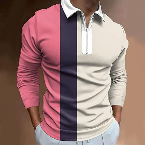 XXBR 2022 חולצות פולו חדשות לגברים, שרוול ארוך 1/4 צוואר גולף צוואר צוואר גולף טלאים טלאים ספורט חולצת מעצבים