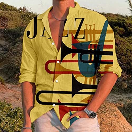 כפתור מזדמן של ZHDD לגברים למטה חולצות שרוול קצר חוף קיץ חוף וינטג 'מוסיקה ג'אז הדפסת ג'אז