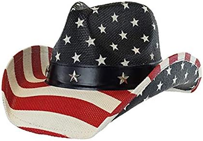 כובע בוקרים אמריקאי דגל אמריקאי עם צורה מערבית-זה שוליים