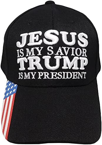 ישו הוא שלי מושיע טראמפ הוא שלי נשיא שחור ארהב דגל על ביל פוליאסטר מתכוונן רקום בייסבול כדור כובע כובע