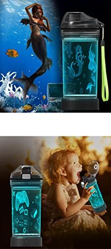 Lightzz Kids בקבוק מים עם קונסולת משחק תלת מימדית קונסולה נורית LED, בתולת ים זוהרת תלת מימדית נורית LED - Tritan