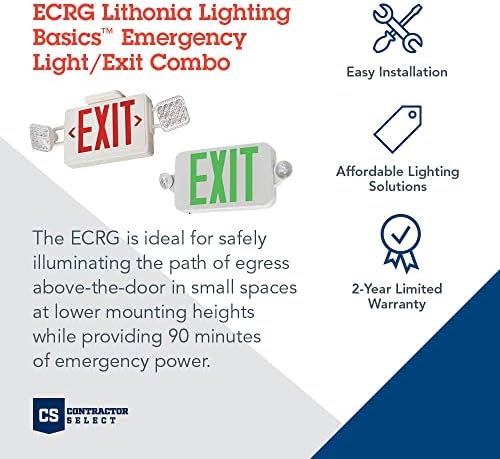 Lithonia Lighting Rd M6 ECRG LED LED תאורת חירום/יציאה משולבת אדום/ירוק הניתן להחלפה, ראשי מנורה עגולים, לבן
