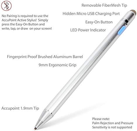 עט חרט בוקס גרגוס תואם ל- Atoto S8 Standard Gen 2 - Stylus Active Actipoint, חרט אלקטרוני עם קצה עדין במיוחד - כסף מתכתי