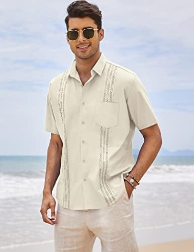 חולצת פשתן שרוול קצר של קואופנדי חולצות חוף קובניות חולצות גוויאברה בכיס