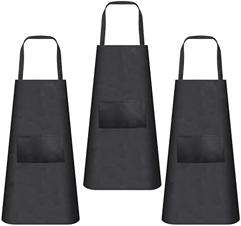 3 חבילות שף סינרים, שחור עמיד למים סינר, מתכוונן סינר עם 2 כיסים עבור גברים ונשים, מקצועי סינר למטבח בישול, גינון,