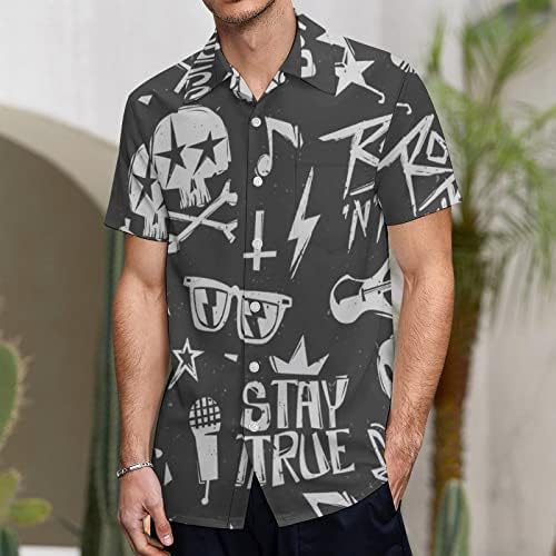 חולצות רוקנרול לגברים כפתור שרוול קצר למטה חולצות חול חולצות חוף עליונות עם כיס