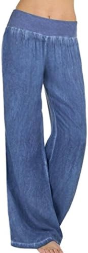 MMKNLRM מכנסי מותניים רחבים של רגל מכנסיים ג'ינס נשים מכנסיים גבוהים גמישות מזדמנת מכנסי ג'ינס פאלאצו מכנסי נשים פטיט