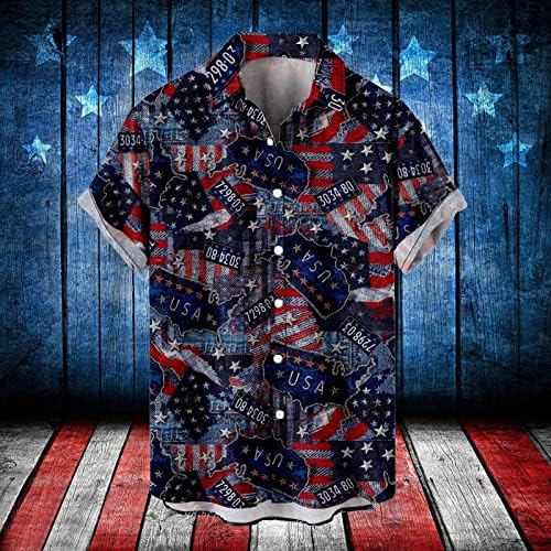 UBST 4 ביולי חולצות לגברים רטרו רטרו כפתור דגל אמריקה למטה צווארון צווארון קיץ רגוע כושר חולצה פטריוטית מזדמנת