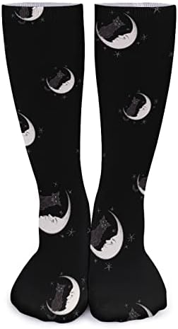חתול עשב שחור חתול יושב על ירח עבה גרבי חידוש מצחיק הדפסת גרפי מזדמן חם אמצע צינור גרביים לחורף