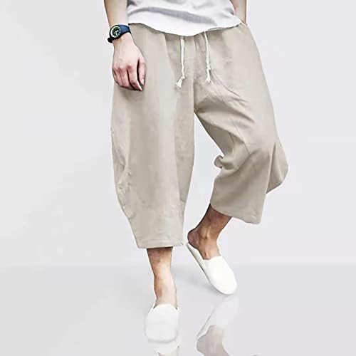 Junge 2023 מכנסיים קצרים לגברים אופנה פשתן גברים כותנה מכנסיים קפרי רופפים מתאימים מותניים אלסטיים רחבים רגל רחבה מכנסיים