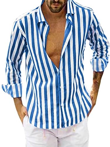 חולצות מזדמנים מפוספסות של ZDDO לגברים כפתור למטה בכושר רגיל בכושר עסקי חולצה מזדמנת