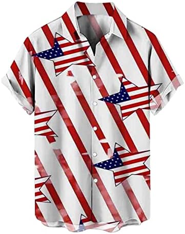 חולצות גברים קיץ דגל יום עצמאות מזדמן דגל 3D מודפס קרדיגן קרדיגן מזדמן חולצה עם שרוול קצר