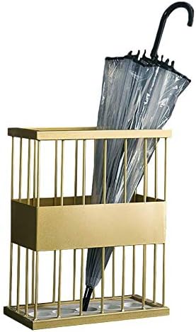 Ygcbl חיצוני דוכן מטריה מודרני, מתלה ידית ארוך למבואה, מחזיק אחסון מטרייה מסחרית עם מגש טפטוף שיש, 14 × 7 × 17.3 אינץ ', זהב
