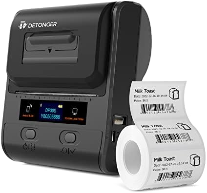 יצרנית תוויות Detonger DP30S תרמית ניידת Bluetooth Barcode Label Maker עם 1 חבילה 50x30mm מדבקה תווית לשימוש