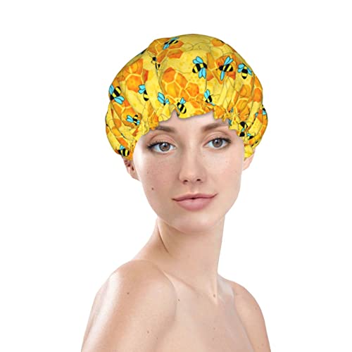כובעי מקלחת דבורים לנשים, כובעי שיער למקלחת לשימוש חוזר במים כובעי אמבטיה כובע מקלחת טורבן לבנות