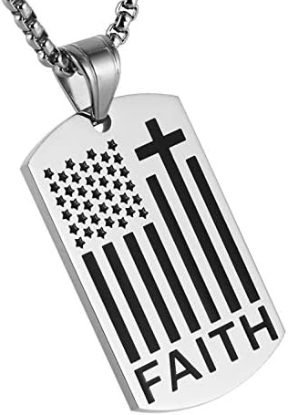 הצמן אמריקאי דגל פטריוטית צלב כלב תג דתי אמונה תכשיטי תליון שרשרת