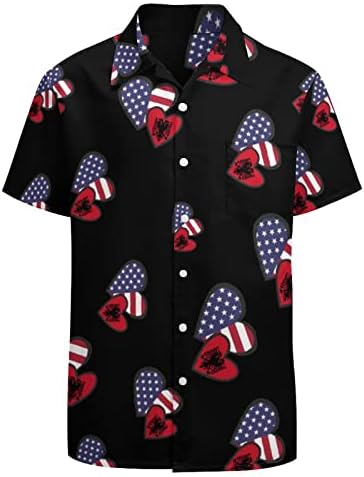 לבבות אמריקאי אלבניה דגל גברים הוואי קצר שרוול חולצות כפתור למטה רופף מתאים חולצות מקרית חיצוני חולצה