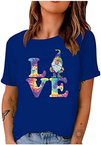 חג האהבה חולצות לנשים קיץ מקרית חולצות צבעוני גמד אהבה גרפי טיז קצר שרוול רופף קומפי חולצה