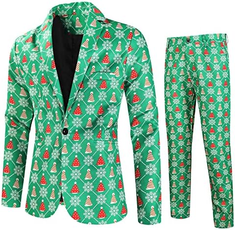 DSODAN 2PCS סטים של חליפת טוקסידו לחג המולד עבור גברים, חג המולד מצחיק סנטה קלאוס הדפס מכנסיים מכנסיים תלבושות