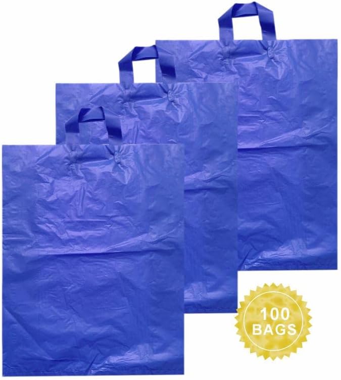 Umt plastar שקיות קניות כחולות מתכלה - 100 חבילות, 20 x 16 x 6 '', 50 מיקרון עובי, אידיאלי לקמעונאות, מתנות ועוד