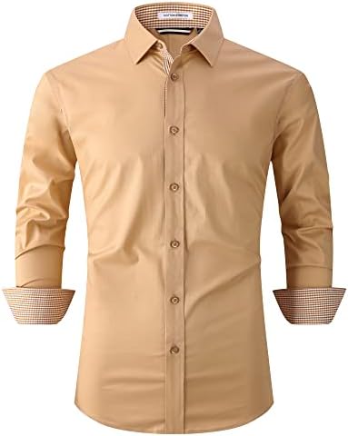 Esabel.cens Mens כפתור מזדמן מטה חולצות סגוליות מתאימות לחולצות אופנה שרוול ארוך