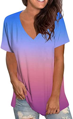 HGCCGDU 2023 קיץ V צוואר צוואר נשים לבושות שרוול מזדמן לבוש צמרות טוניקה רחבה עניבת שיפוע צבע בסיסית חולצות טיס חולצות