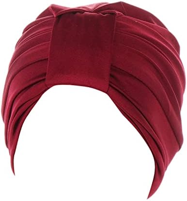 אופנה קפלים טורבן כובע לנשים אתני כיסוי ראש מוצק צבע בבאגי מראש קשור הכימותרפיה כובעי אלסטי טורבן מטפחת