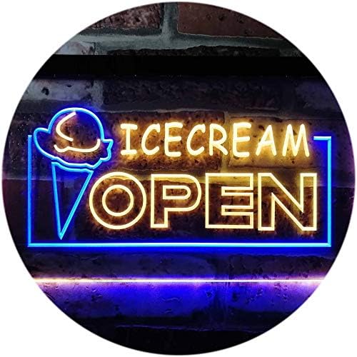 חנות גלידה פתוחה צבע כפול הוביל שלט ניאון כחול וצהוב 16 איקס 12 רחוב 643-אני 0015-מאת