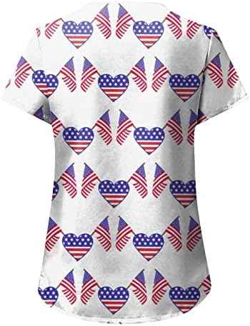 4 ביולי חולצות לנשים דגל ארה ב קיץ שרוול קצר חולצת צווארון עם 2 כיסים חולצה למעלה בגדי עבודה מזדמנים לחג