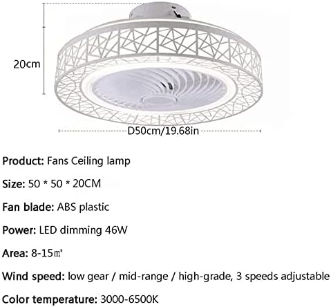 MXYSP Creative Creative Grid מאוורר תקרה עם אורות LED 3 מהירויות פגז מתכת בלתי נראה חצי סומק הר -מאוורר פרופיל נמוך לחדר